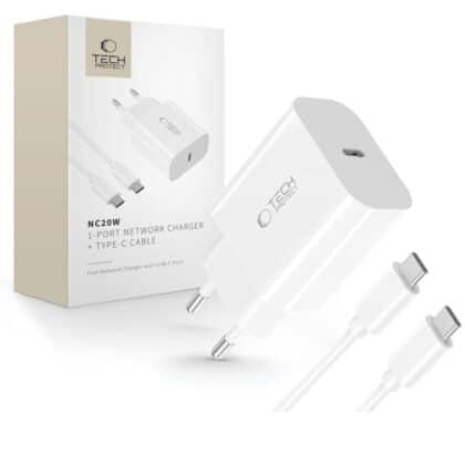 Tech-Protect NC20W Φορτιστής 1 Θύρας PD 20W + Καλώδιο Type-C Λευκό