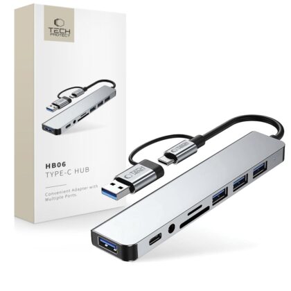 Tech-Protect HB06 Hub 8σε1 Type-C + USB 2.0 + USB 3.0 + SD/TF + AV 3.5 Γκρι