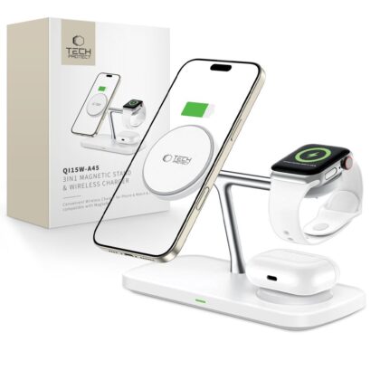 Tech-Protect QI15W-A45 3σε1 Μαγνητικός Ασύρματος Φορτιστής MagSafe Λευκός
