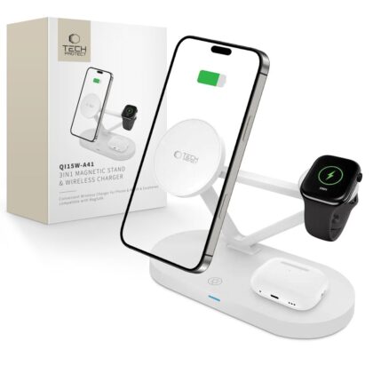 Tech-Protect QI15W-A41 3 σε 1 Μαγνητικός Ασύρματος Φορτιστής MagSafe Λευκός