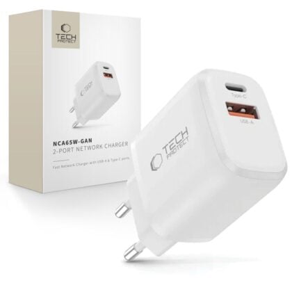 TECH-PROTECT NCA65W-GAN ΦΟΡΤΙΣΤΗΣ ΔΙΚΤΥΟΥ 2 ΘΥΡΩΝ PD 65W / QC3.0 ΛΕΥΚΟΣ