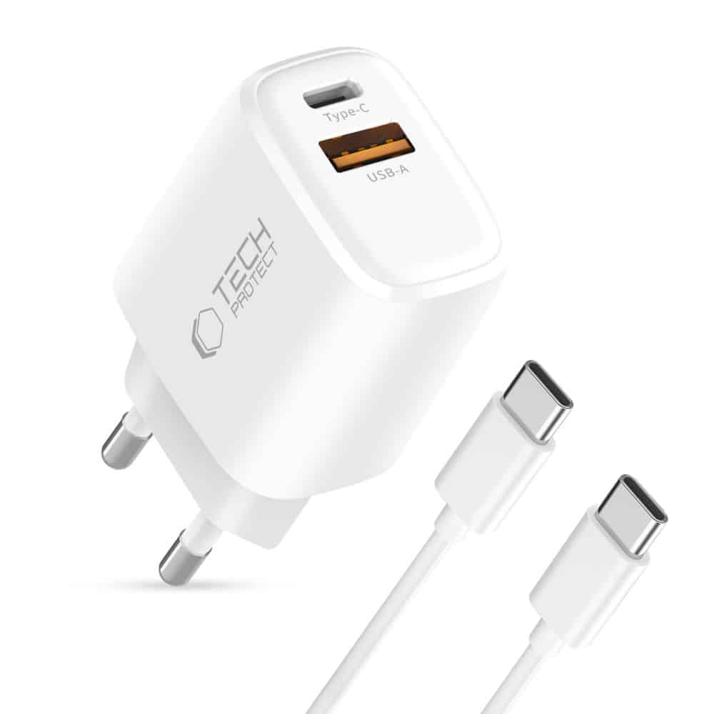 TECH-PROTECT NCA45W-GAN ΦΟΡΤΙΣΤΗΣ ΔΙΚΤΥΟΥ 2 ΘΥΡΩΝ PD 45W / QC3.0 + ΚΑΛΩΔΙΟ TYPE-C ΛΕΥΚΟ - Image 2