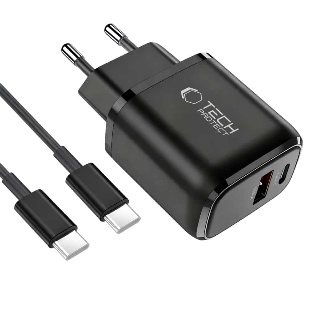 TECH-PROTECT NCA45W-GAN ΦΟΡΤΙΣΤΗΣ 2 ΘΥΡΩΝ PD 45W / QC3.0 + ΚΑΛΩΔΙΟ TYPE-C ΜΑΥΡΟ - Image 2