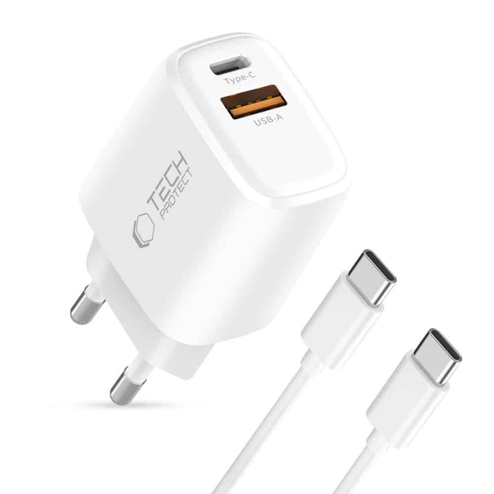 TECH-PROTECT NCA20 ΦΟΡΤΙΣΤΗΣ ΔΙΚΤΥΟΥ 2 ΘΥΡΩΝ PD 20W / QC3.0 + ΚΑΛΩΔΙΟ TYPE-C ΛΕΥΚΟ - Image 2