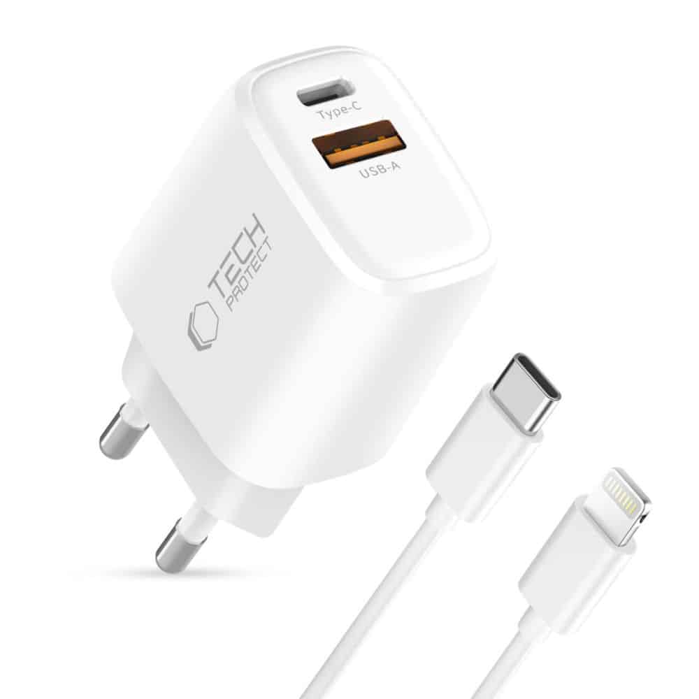 TECH-PROTECT NCA30 ΦΟΡΤΙΣΤΗΣ ΔΙΚΤΥΟΥ 2 ΘΥΡΩΝ PD 30W / QC3.0 + ΚΑΛΩΔΙΟ LIGHTNING ΛΕΥΚΟ - Image 2