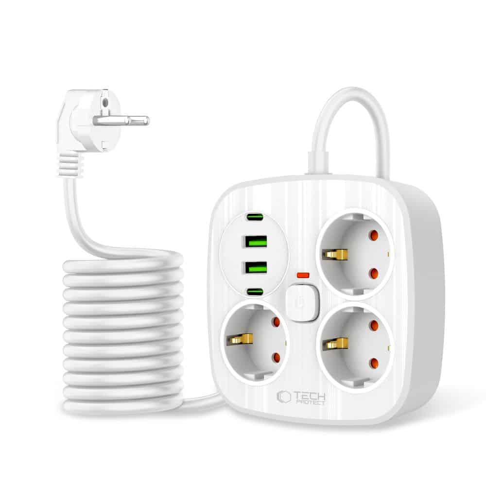 TECH-PROTECT PCS3X4 ΤΡΟΦΟΔΟΤΙΚΟ 2 USB & 2 TYPE-C & 3 ΠΡΙΖΕΣ 200CM ΛΕΥΚΟ - Image 2