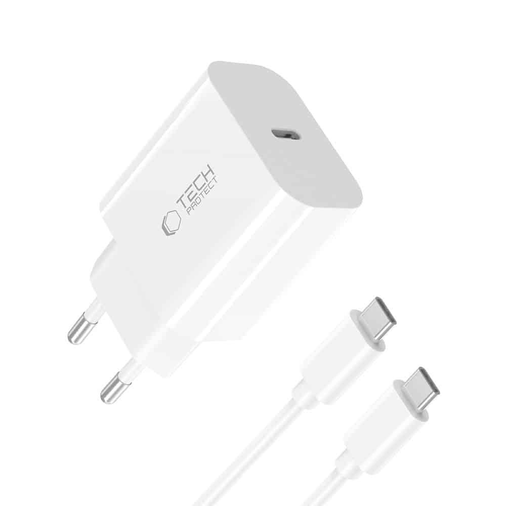 Tech-Protect NC20W Φορτιστής 1 Θύρας PD 20W + Καλώδιο Type-C Λευκό - Image 2