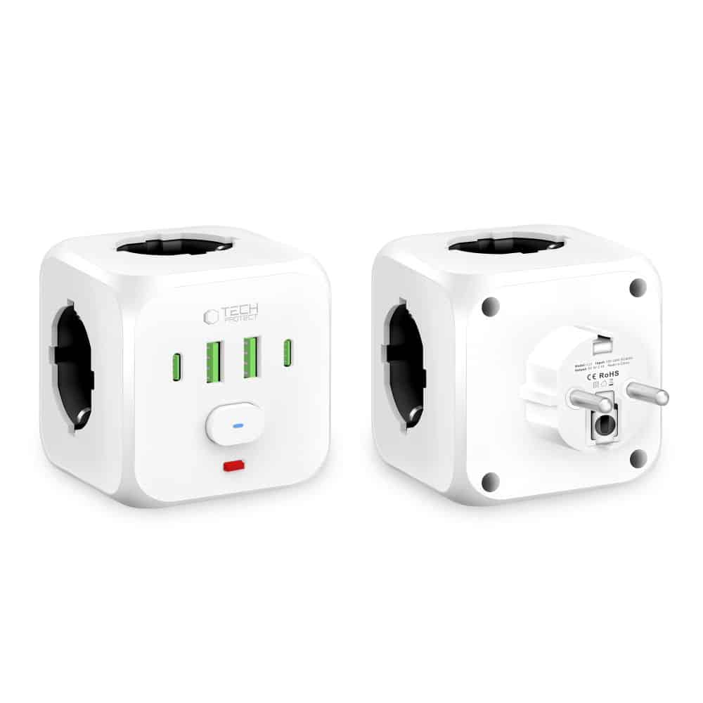 TECH-PROTECT PCL3X4 ΠΡΙΖΑ ΤΡΟΦΟΔΟΣΙΑΣ 2 USB & 2 TYPE-C & 3 ΠΡΙΖΕΣ ΛΕΥΚΕΣ - Image 2