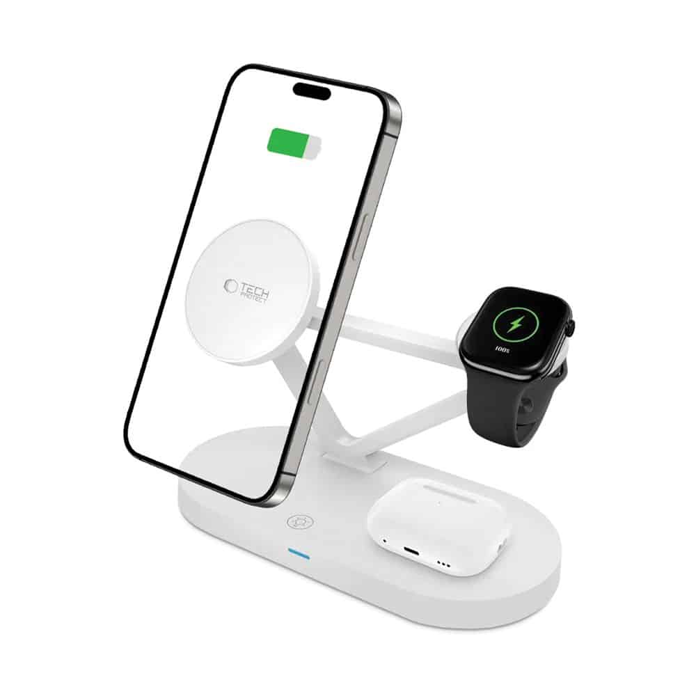 Tech-Protect QI15W-A41 3 σε 1 Μαγνητικός Ασύρματος Φορτιστής MagSafe Λευκός - Image 2
