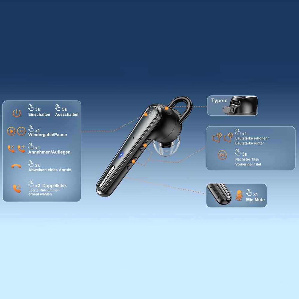 Techsuit - Ακουστικά Bluetooth Voicera (CB3) - Bluetooth 5.1, Hands-Free, Μικρόφωνο με Ακύρωση Θορύβου, Χρόνος Ομιλίας 50 ωρών - Μαύρο - Image 2