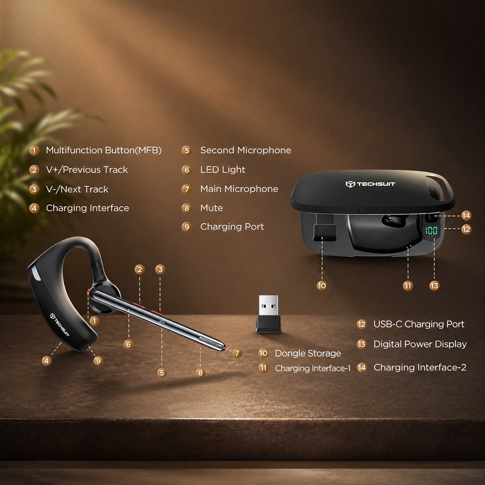 Techsuit - Ακουστικά Bluetooth Premium SoundForce Pro (G10) - BT5.1, Διπλό Μικρόφωνο ENC, Χρόνος Ομιλίας 25 Ώρες - Μαύρο - Image 4