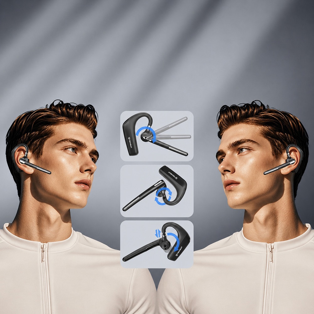 Techsuit - Ακουστικά Bluetooth Premium PowerTalks (G6) - Διπλό Μικρόφωνο με Ακύρωση Θορύβου, Bluetooth V5.1, Χρόνος Ομιλίας 100 Ώρες - Μαύρο - Image 3