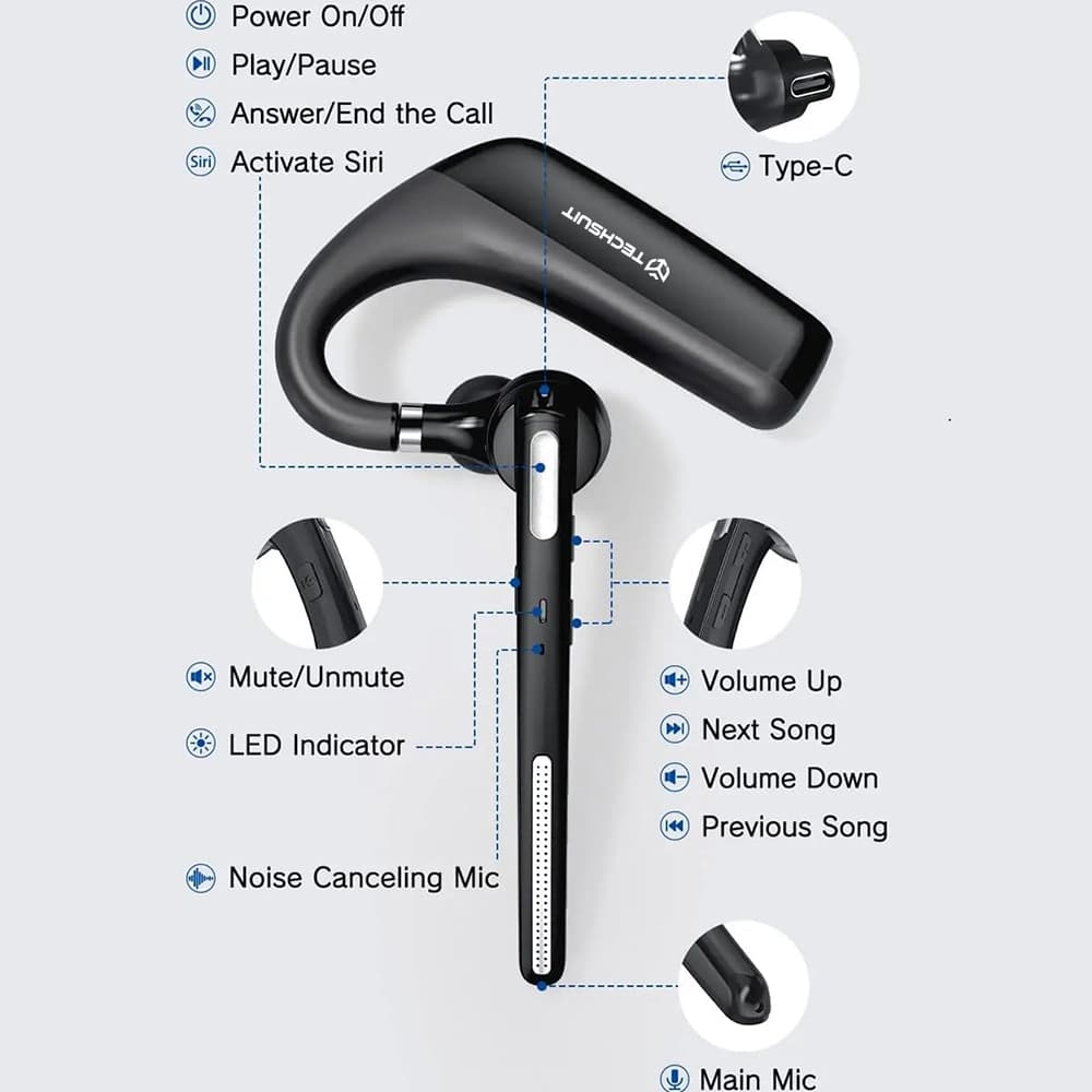 Techsuit - Ακουστικά Bluetooth Premium PowerTalks (G6) - Διπλό Μικρόφωνο με Ακύρωση Θορύβου, Bluetooth V5.1, Χρόνος Ομιλίας 100 Ώρες - Μαύρο - Image 2