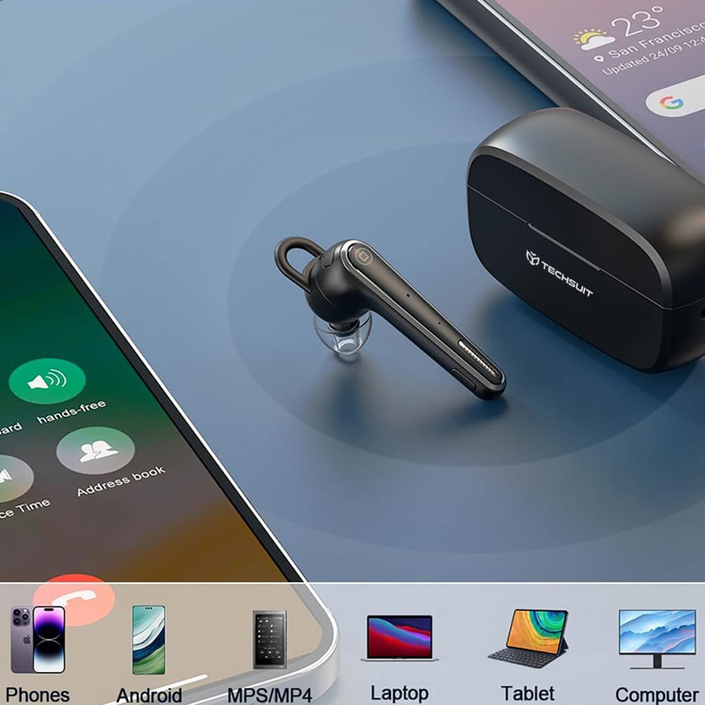 Techsuit - Ακουστικά Bluetooth Voicera (CB3) - Bluetooth 5.1, Hands-Free, Μικρόφωνο με Ακύρωση Θορύβου, Χρόνος Ομιλίας 50 ωρών - Μαύρο - Image 7