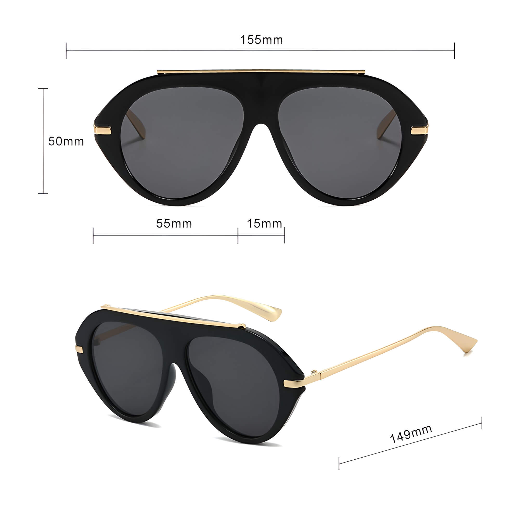 Techsuit - Γυαλιά ηλίου Premium (8092) - για γυναίκες, Ρετρό-Σικ Σχεδιασμός, Υπερμεγέθη Aviator, Επίπεδη Κορυφή, Μεταλλικά Μπράτσα - Μαύρο / Πορτοκαλί - Image 7