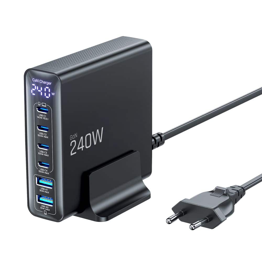 TECH-PROTECT DC240W-GAN ΦΟΡΤΙΣΤΗΣ ΕΠΙΤΡΑΠΕΖΙΑΣ ΧΡΗΣΗΣ 6 ΘΥΡΩΝ PD 240W / QC3.0 ΜΑΥΡΟΣ - Image 3
