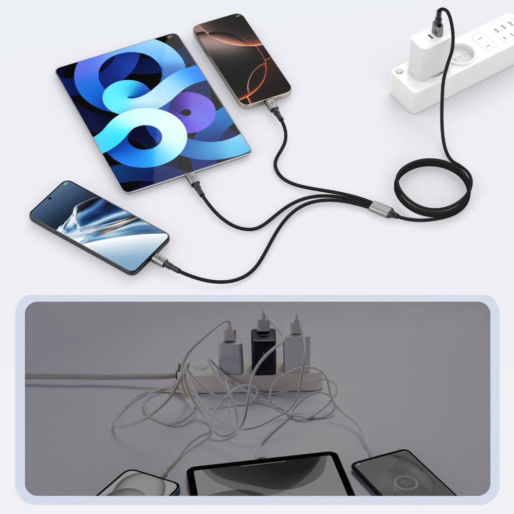 Tech-Protect UltraBoost DNA 3 σε 1 καλώδιο Lightning & Type-C & Micro-USB 3A 120cm γκρι σιδήρου - Image 3