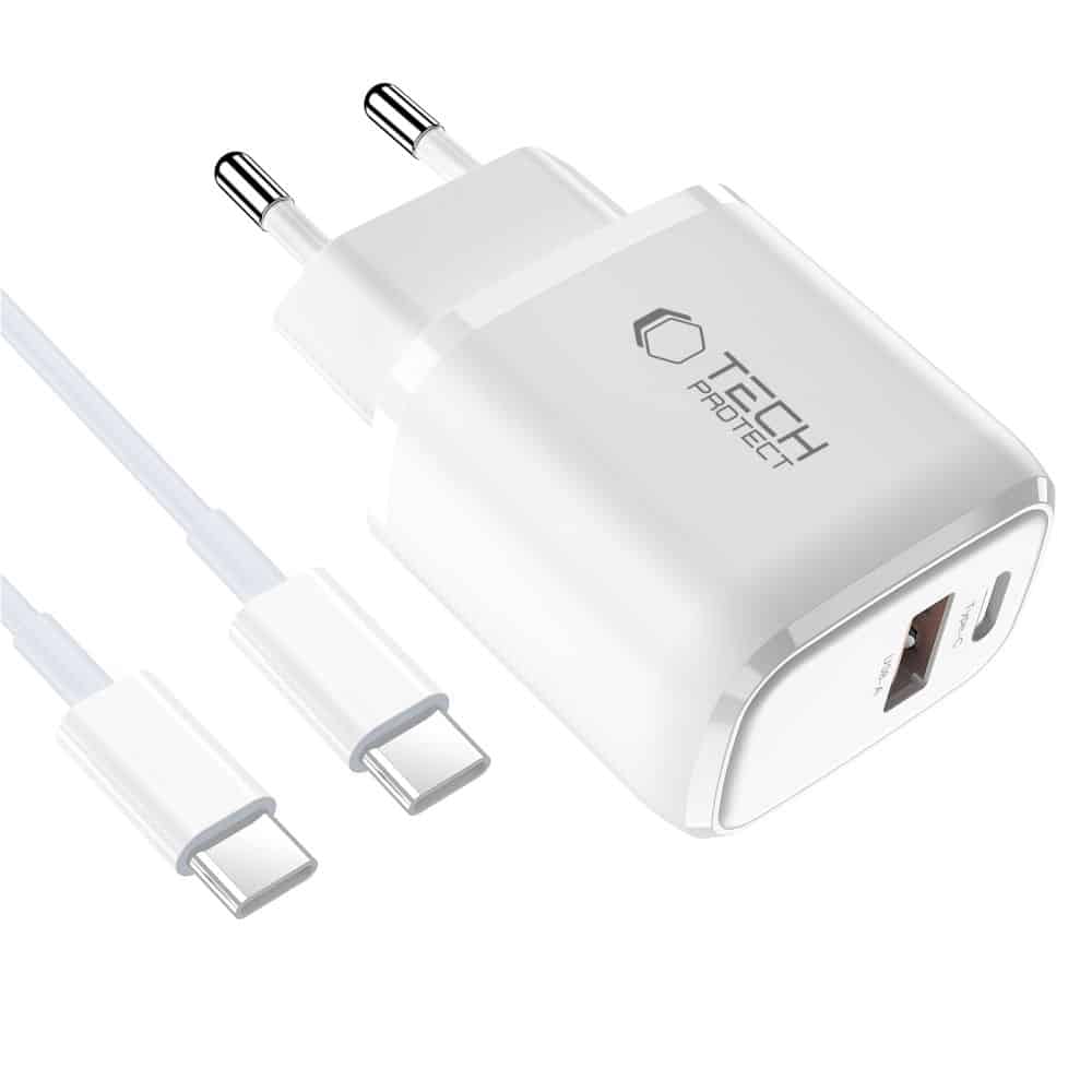 TECH-PROTECT NCA30 ΦΟΡΤΙΣΤΗΣ ΔΙΚΤΥΟΥ 2 ΘΥΡΩΝ PD 30W / QC3.0 + ΚΑΛΩΔΙΟ TYPE-C ΛΕΥΚΟ - Image 3