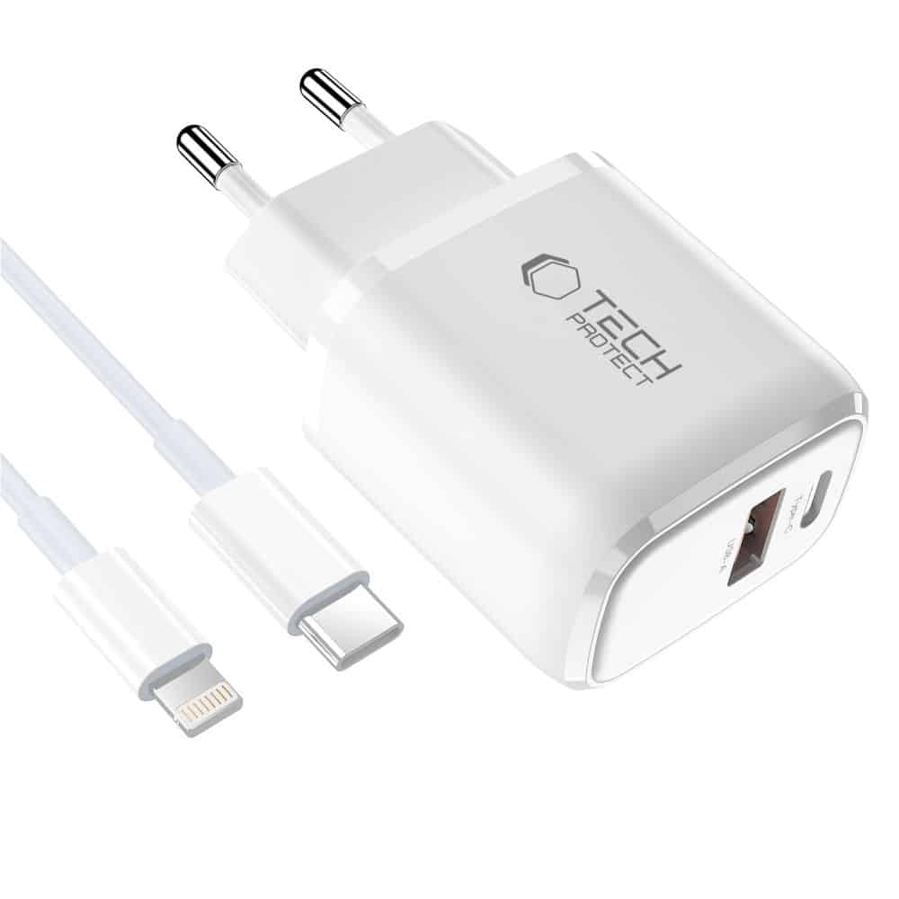 TECH-PROTECT NCA30 ΦΟΡΤΙΣΤΗΣ ΔΙΚΤΥΟΥ 2 ΘΥΡΩΝ PD 30W / QC3.0 + ΚΑΛΩΔΙΟ LIGHTNING ΛΕΥΚΟ - Image 3