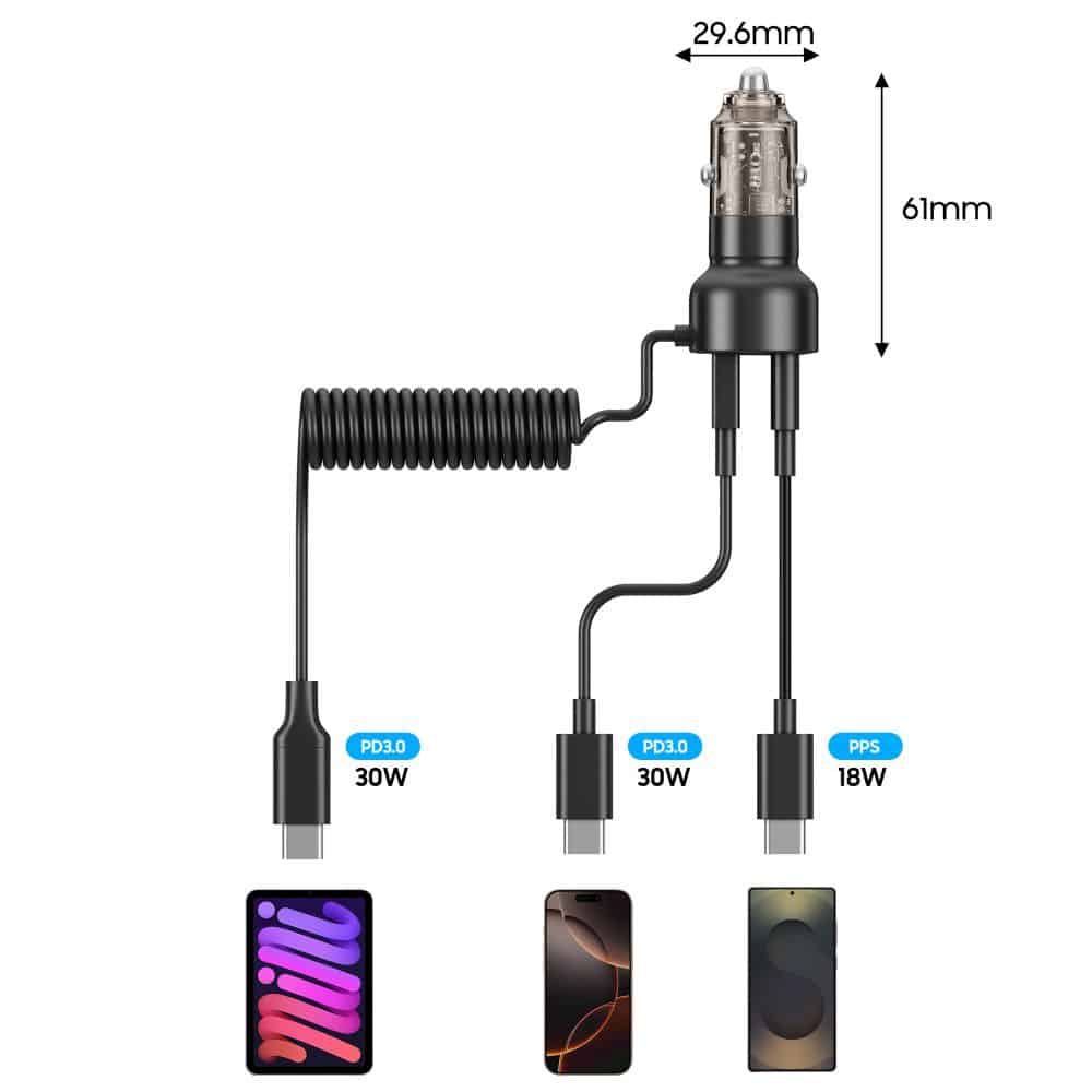 Φορτιστής αυτοκινήτου Tech-Protect CC05 2 θυρών PD 60W + καλώδιο μαύρο - Image 3