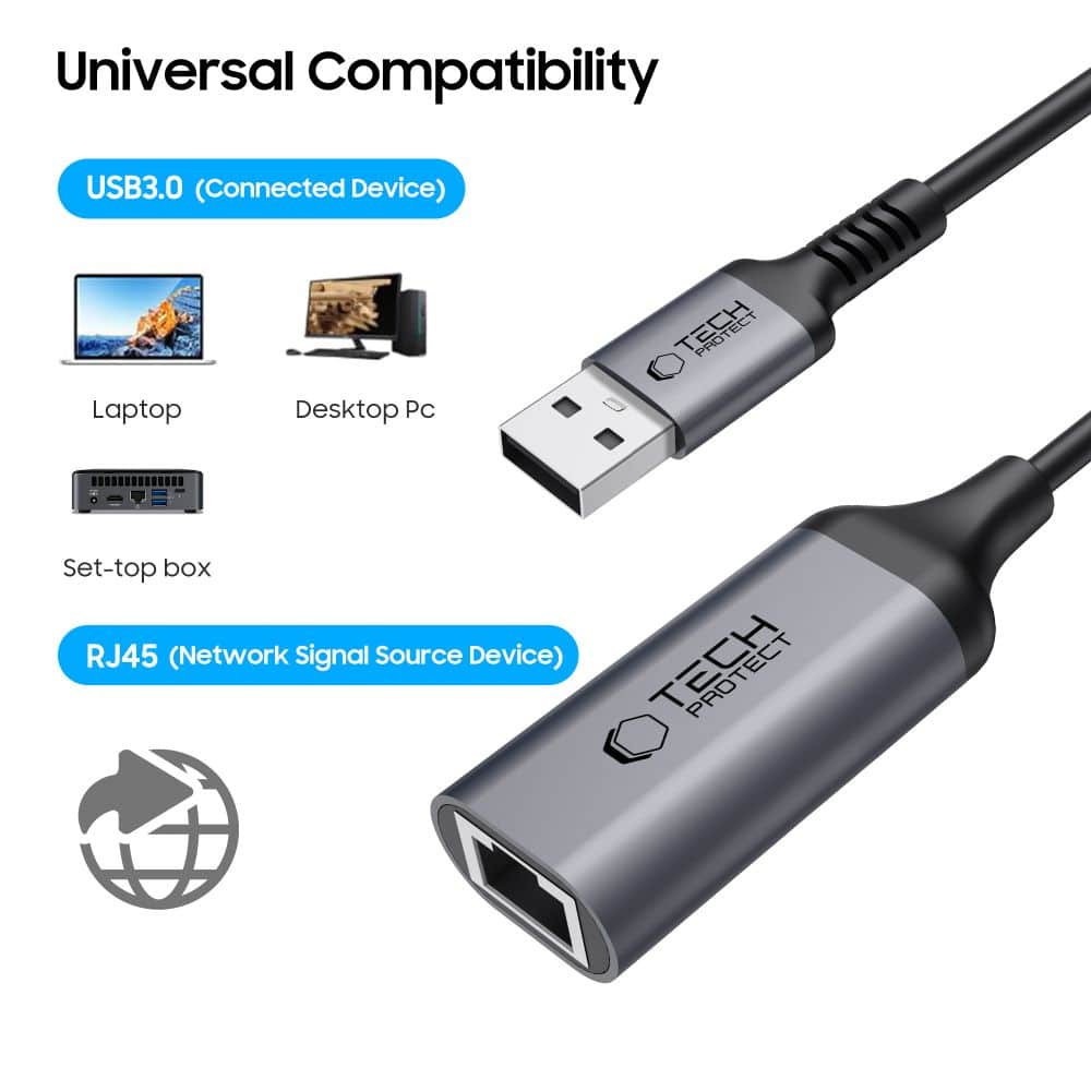 Tech-Protect UltraBoost προσαρμογέας USB 3.0 σε Ethernet RJ45 1000Mbps μαύρο - Image 2