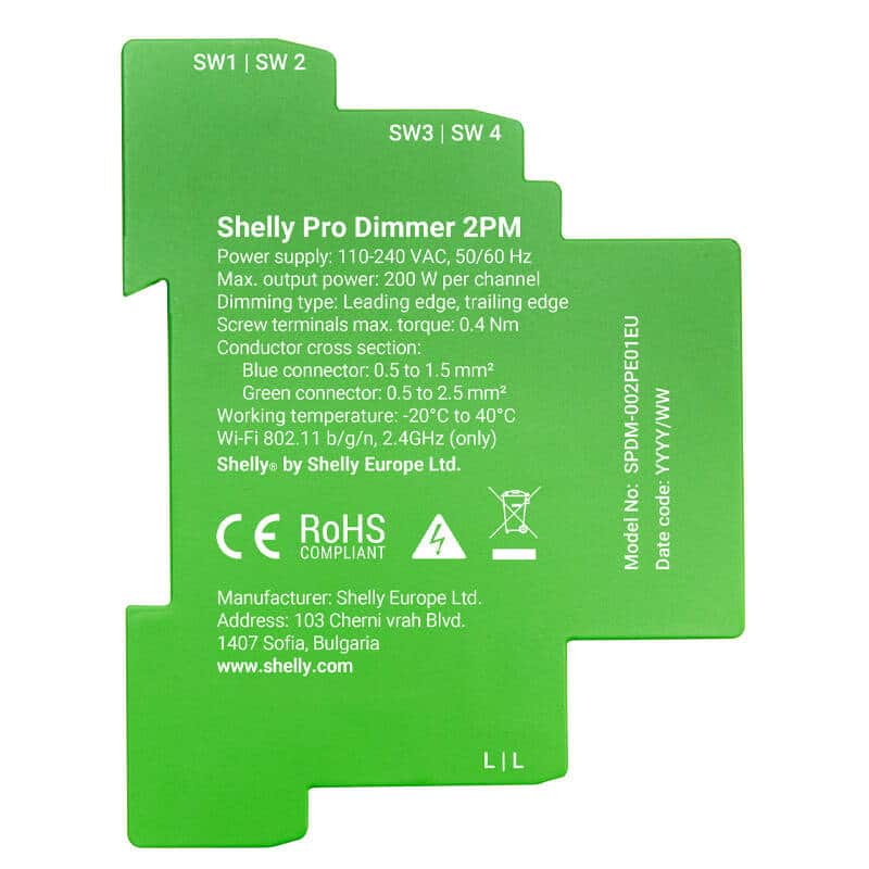 Shelly Pro Dimmer Έξυπνος διακόπτης 2 καναλιών ράγας 2 DIN, 2 καναλιών - Image 3