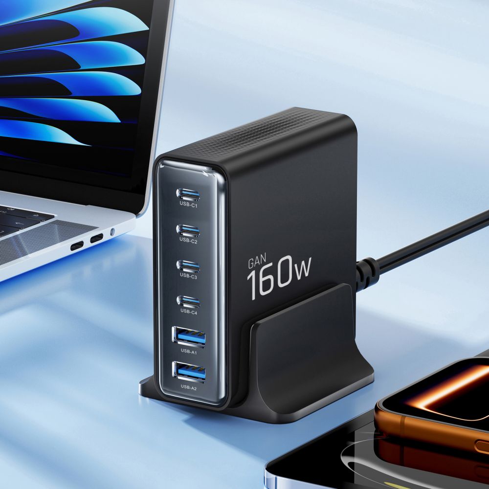 TECH-PROTECT DC160W-GAN ΦΟΡΤΙΣΤΗΣ ΕΠΙΤΡΑΠΕΖΙΑΣ ΧΡΗΣΗΣ 6 ΘΥΡΩΝ PD 160W / QC3.0 ΜΑΥΡΟΣ - Image 4