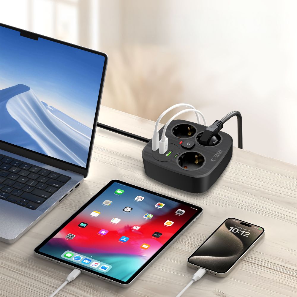 TECH-PROTECT PCS3X4 ΤΡΟΦΟΔΟΤΙΚΟ 2 USB & 2 TYPE-C & 3 ΠΡΙΖΕΣ 200CM ΜΑΥΡΟ - Image 4