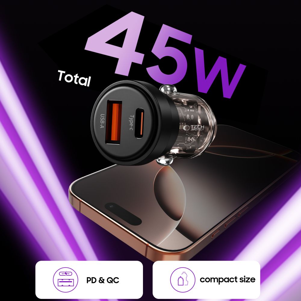 Φορτιστής αυτοκινήτου Tech-Protect CC03 2 θυρών PD 45W / QC3.0 μαύρος - Image 4