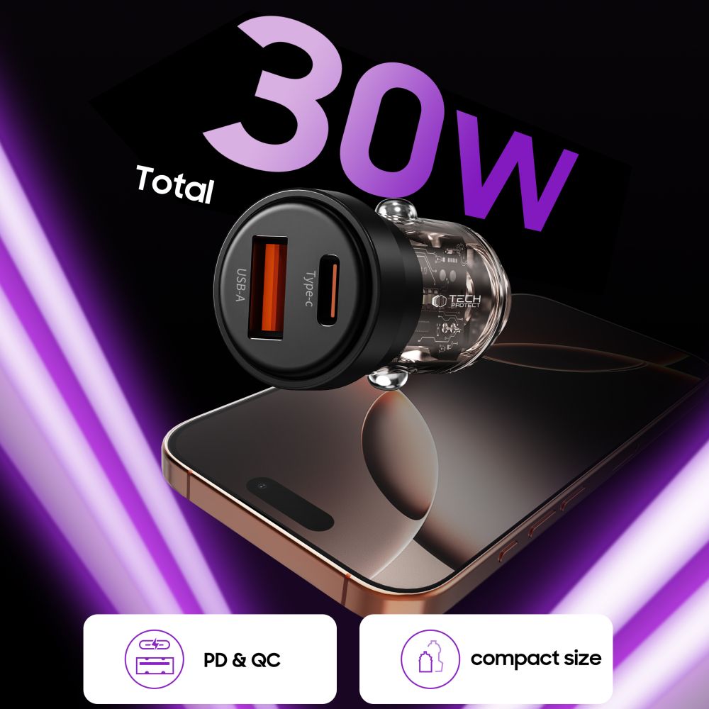 Φορτιστής αυτοκινήτου Tech-Protect CC03 2 θυρών PD 30W / QC3.0 μαύρος - Image 4