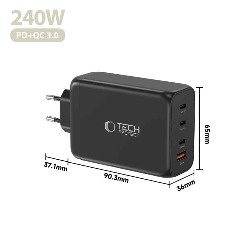 TECH-PROTECT NC240W-GAN ΦΟΡΤΙΣΤΗΣ 4 ΘΥΡΩΝ PD 240W / QC3.0 ΜΑΥΡΟΣ - Image 5
