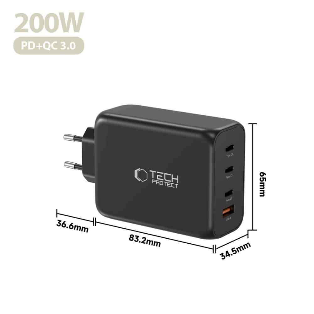 TECH-PROTECT NC200W-GAN ΦΟΡΤΙΣΤΗΣ 4 ΘΥΡΩΝ PD 200W / QC3.0 ΜΑΥΡΟΣ - Image 5