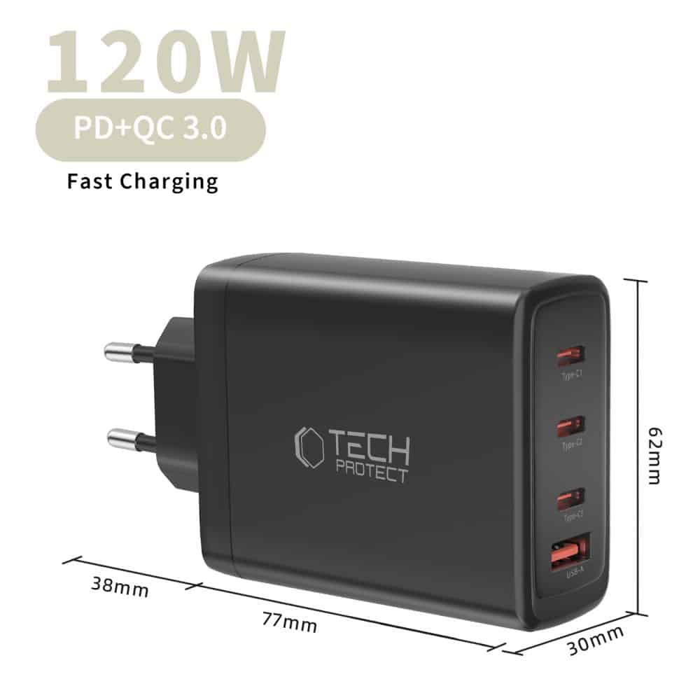 TECH-PROTECT NC120W-GAN ΦΟΡΤΙΣΤΗΣ 4 ΘΥΡΩΝ PD 120W / QC3.0 ΜΑΥΡΟΣ - Image 5