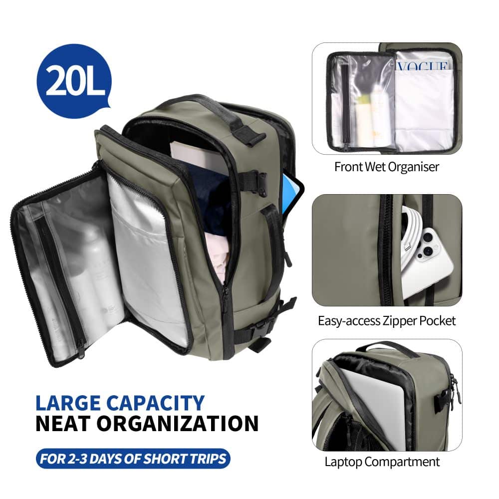 TECH-PROTECT DEFENDER S50 ΣΑΚΙΔΙΟ ΠΛΑΤΗΣ ΤΑΞΙΔΙΟΥ ΓΙΑ LAPTOP RYANAIR & WIZZAIR 20L 40x20x25 ΛΑΔΙ ΠΡΑΣΙΝΟ - Image 5