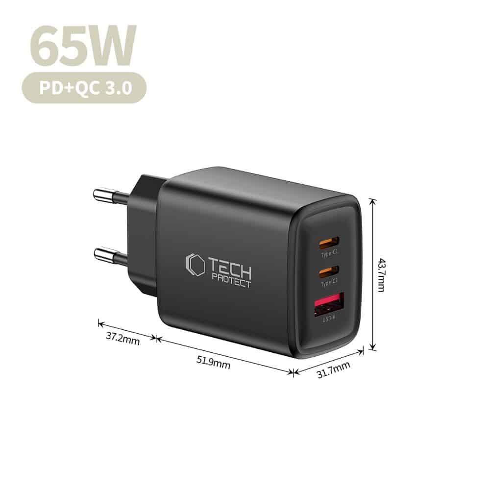 TECH-PROTECT NCA65W-GAN ΦΟΡΤΙΣΤΗΣ 3 ΘΥΡΩΝ PD 65W / QC3.0 ΜΑΥΡΟΣ - Image 6