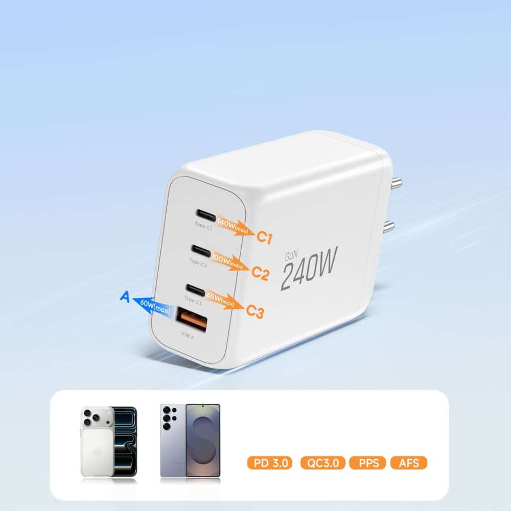 TECH-PROTECT NC240W-GAN ΦΟΡΤΙΣΤΗΣ 4 ΘΥΡΩΝ PD 240W / QC3.0 ΛΕΥΚΟΣ - Image 6