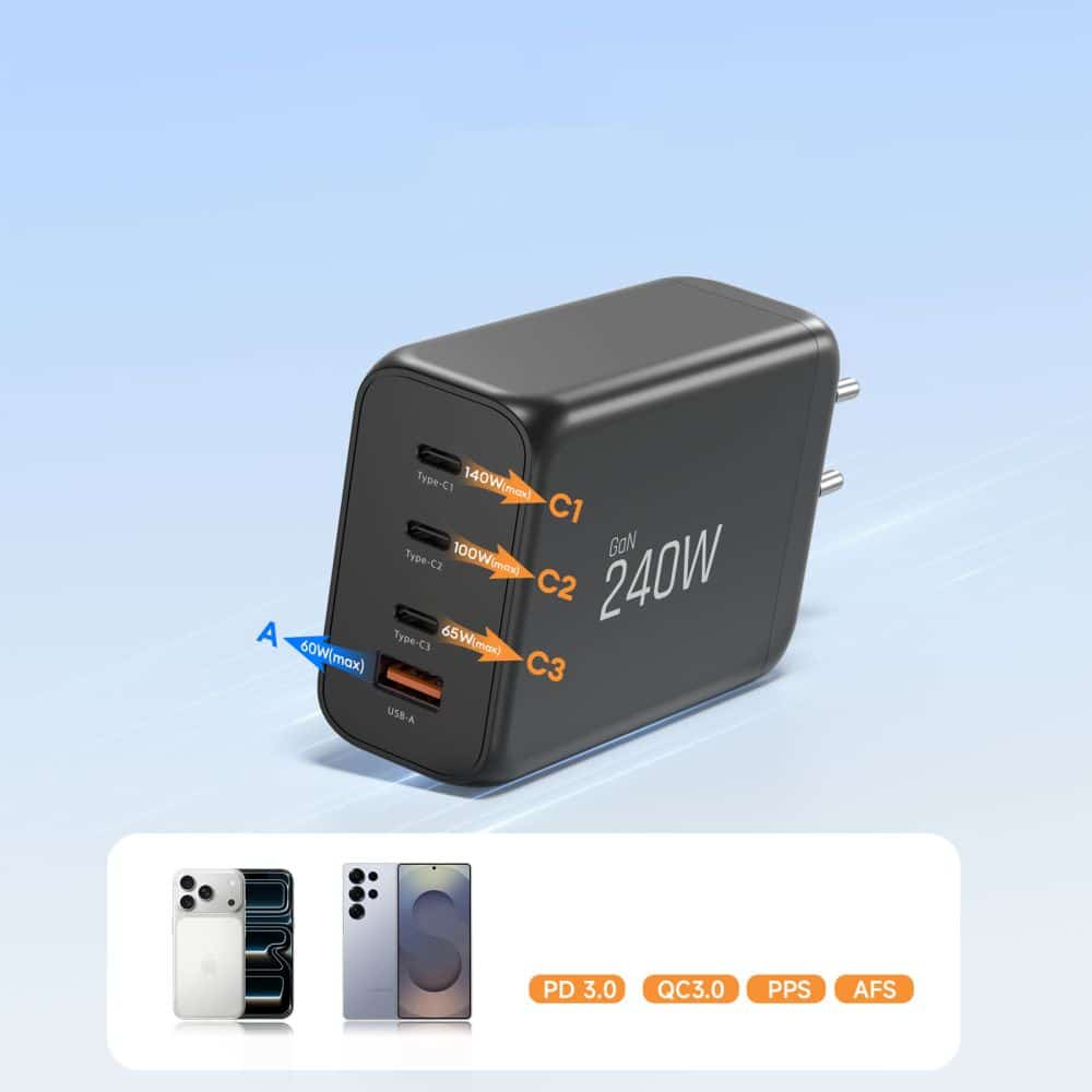TECH-PROTECT NC240W-GAN ΦΟΡΤΙΣΤΗΣ 4 ΘΥΡΩΝ PD 240W / QC3.0 ΜΑΥΡΟΣ - Image 6