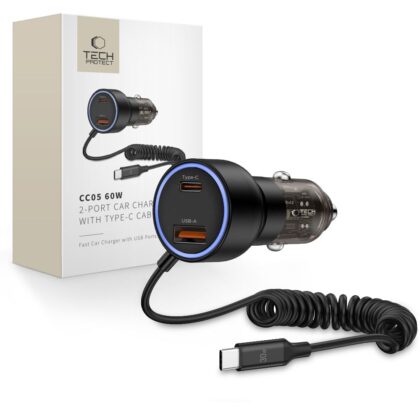 Φορτιστής αυτοκινήτου Tech-Protect CC05 2 θυρών PD 60W + καλώδιο μαύρο