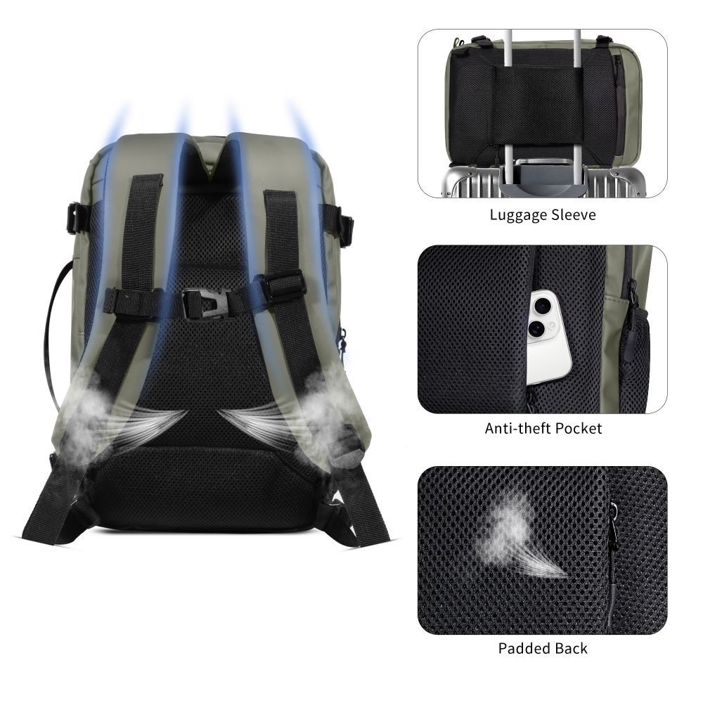TECH-PROTECT DEFENDER S50 ΣΑΚΙΔΙΟ ΠΛΑΤΗΣ ΤΑΞΙΔΙΟΥ ΓΙΑ LAPTOP RYANAIR & WIZZAIR 20L 40x20x25 ΛΑΔΙ ΠΡΑΣΙΝΟ - Image 7