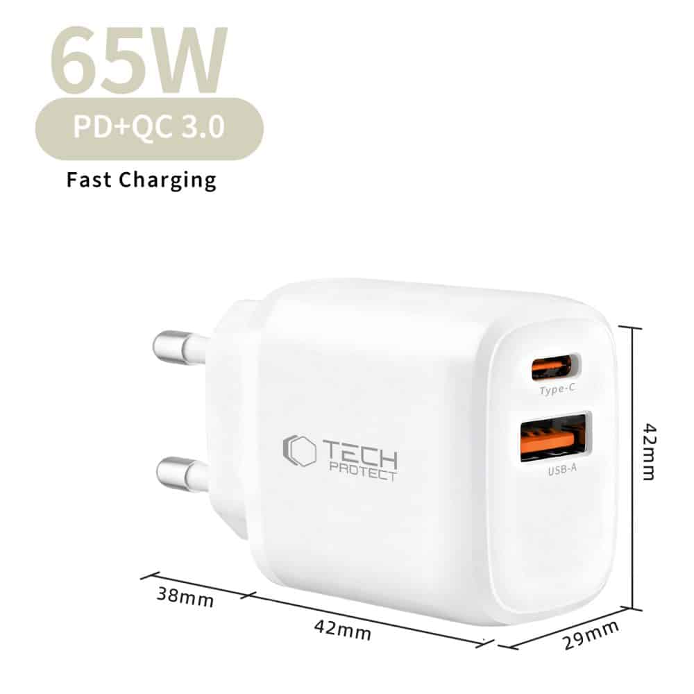 TECH-PROTECT NCA65W-GAN ΦΟΡΤΙΣΤΗΣ ΔΙΚΤΥΟΥ 2 ΘΥΡΩΝ PD 65W / QC3.0 ΛΕΥΚΟΣ - Image 4