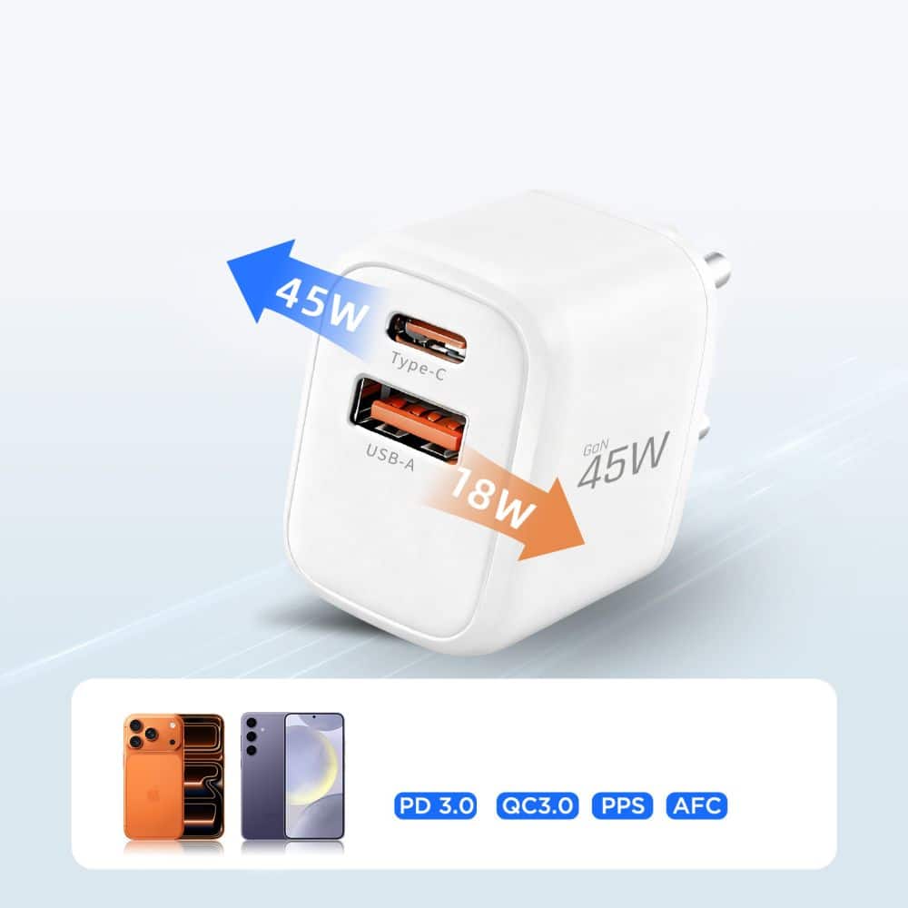 TECH-PROTECT NCA45W-GAN ΦΟΡΤΙΣΤΗΣ ΔΙΚΤΥΟΥ 2 ΘΥΡΩΝ PD 45W / QC3.0 + ΚΑΛΩΔΙΟ TYPE-C ΛΕΥΚΟ - Image 8