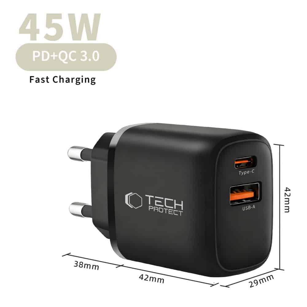 TECH-PROTECT NCA45W-GAN ΦΟΡΤΙΣΤΗΣ 2 ΘΥΡΩΝ PD 45W / QC3.0 + ΚΑΛΩΔΙΟ TYPE-C ΜΑΥΡΟ - Image 9