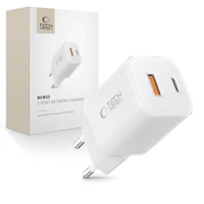 Tech-Protect NCM33 Φορτιστής 2 Θυρών PD 33W/QC 3.0 Λευκός