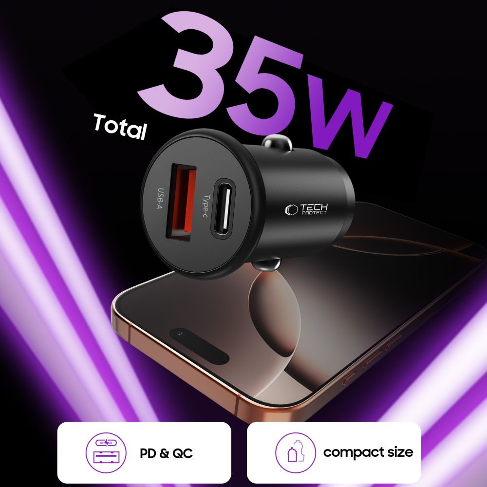 Φορτιστής αυτοκινήτου Tech-Protect CC02 2 θυρών PD 35W / QC3.0 Μαύρος - Image 5