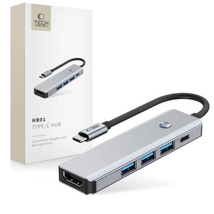 Tech-Protect HB01 Hub 5σε1 Type-C + USB 3.0 + HDMI 4K 60Hz + PD 100W Γκρι Χρώμα