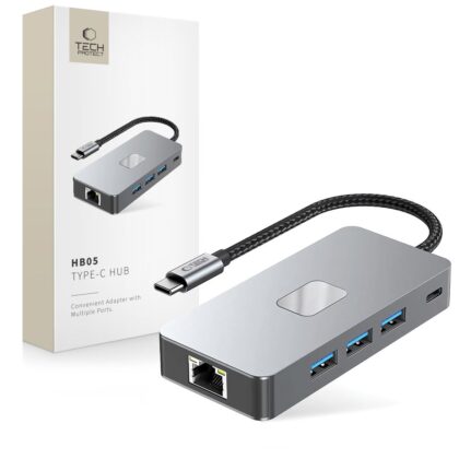 Tech-Protect HB05 Hub 9σε1 Type-C + USB 2.0 + USB 3.0 + HDMI 4K 60Hz + SD/TF + PD 100W + RJ45 1000M Γκρι