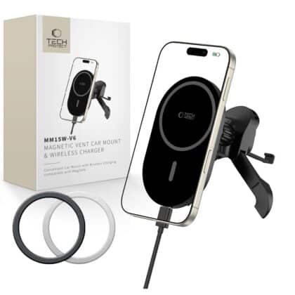 TECH-PROTECT MM15W-V6 ΜΑΓΝΗΤΙΚΟΣ ΑΣΦΑΛΕΙΣ MAGSAFE ΣΤΑΘΕΡΟΣ ΑΕΡΙΣΜΟΣ ΒΑΣΗ ΑΥΤΟΚΙΝΗΤΟΥ ΑΣΥΡΜΑΤΟΣ ΦΟΡΤΙΣΤΗΣ 15W ΜΑΥΡΟ/ΜΑΥΡΟ