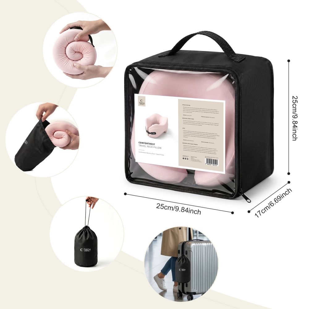 Μαξιλάρι ταξιδιού για τον αυχένα Tech-Protect ComfortRest ροζ - Image 7