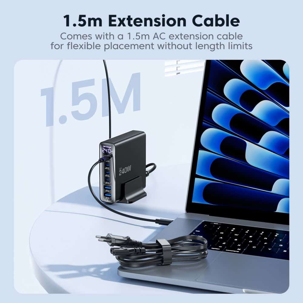 TECH-PROTECT DC240W-GAN ΦΟΡΤΙΣΤΗΣ ΕΠΙΤΡΑΠΕΖΙΑΣ ΧΡΗΣΗΣ 6 ΘΥΡΩΝ PD 240W / QC3.0 ΜΑΥΡΟΣ - Image 9