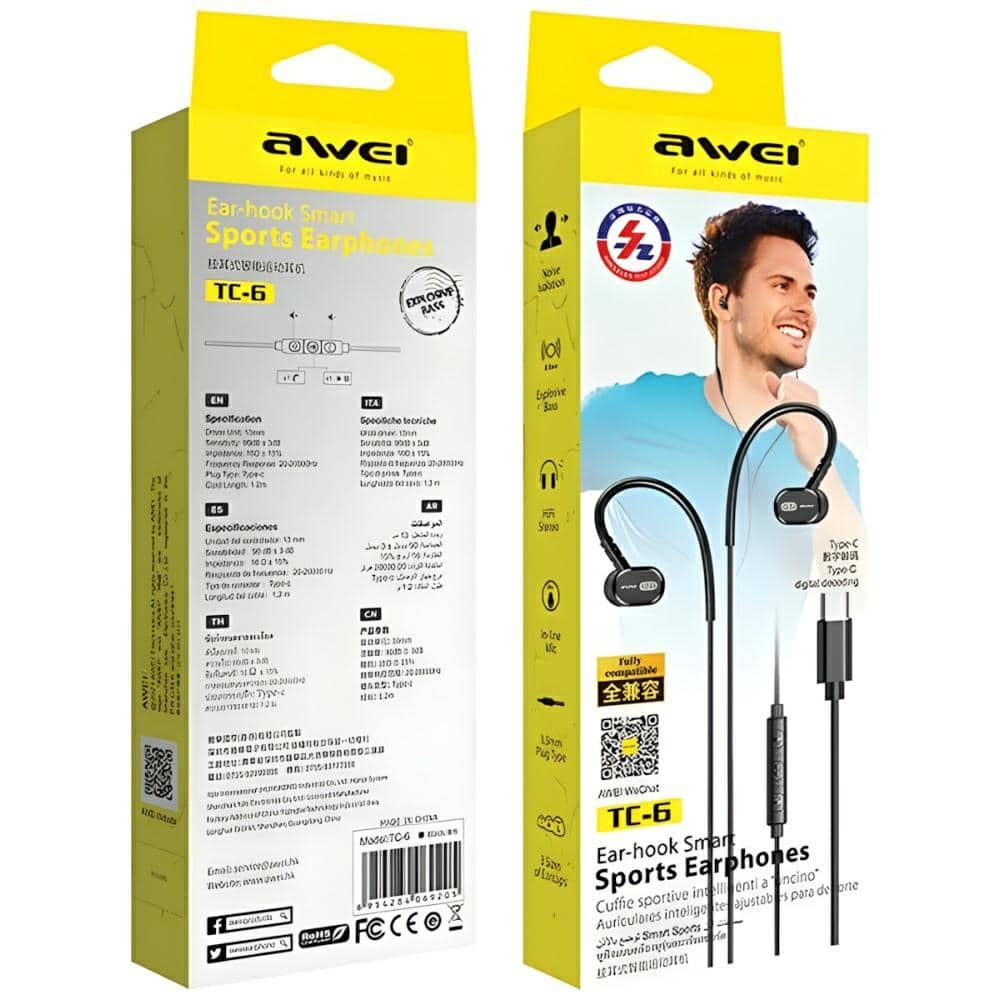 Στερεοφωνικά ακουστικά USB AWEI TC-6-C, μαύρα - Image 7